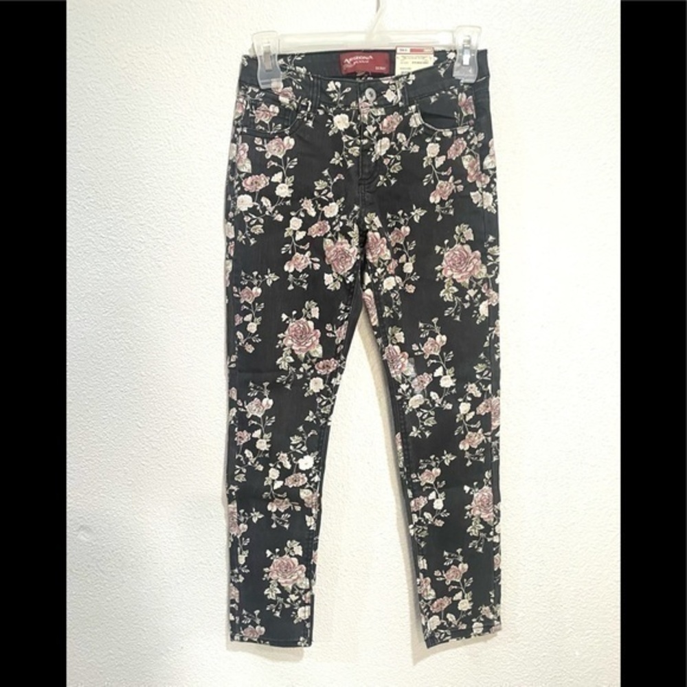ARIZONA JEANS CO girls black floral skinny jeans size 12 REG